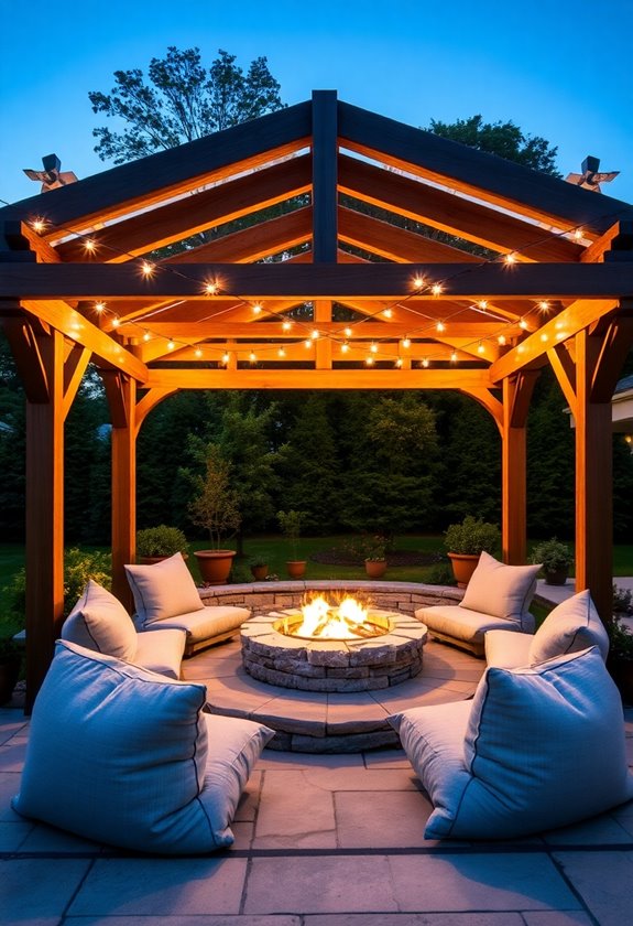 pergola framing fire pit