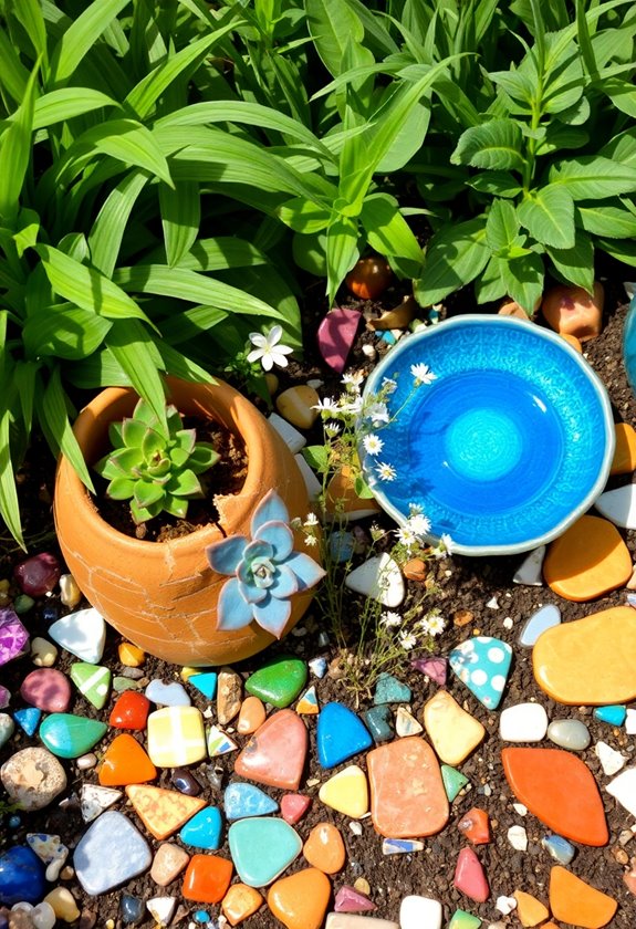 shattered ceramics and tableware