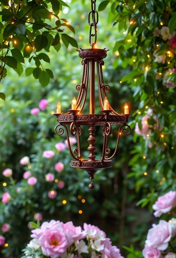 antique chandelier garden centerpiece