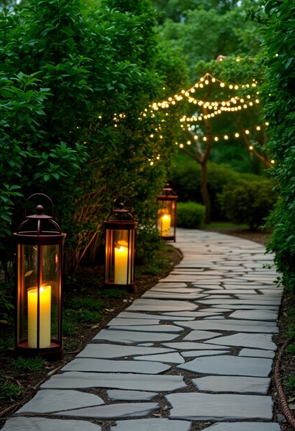 candlelit outdoor dining pathway
