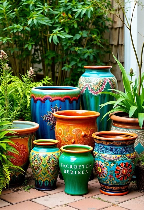 colorful ceramic garden pots