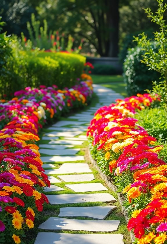 colorful flowers along pathway