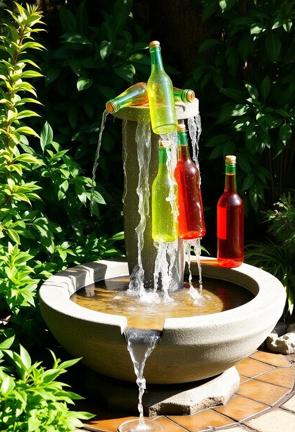colorful glass bottle fountain