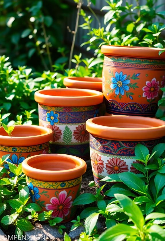 colorful painted garden pots