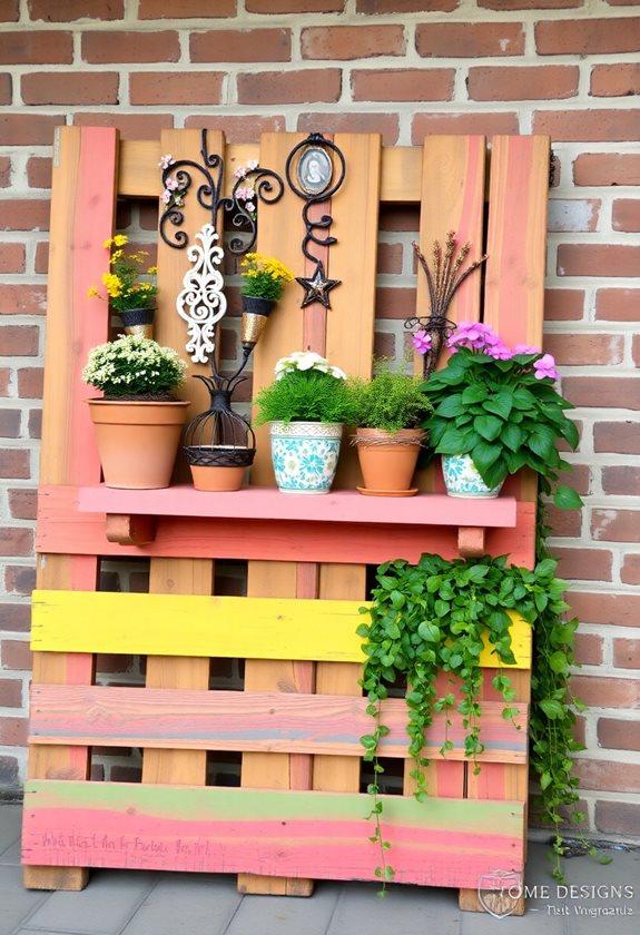 colorful pallet garden decor