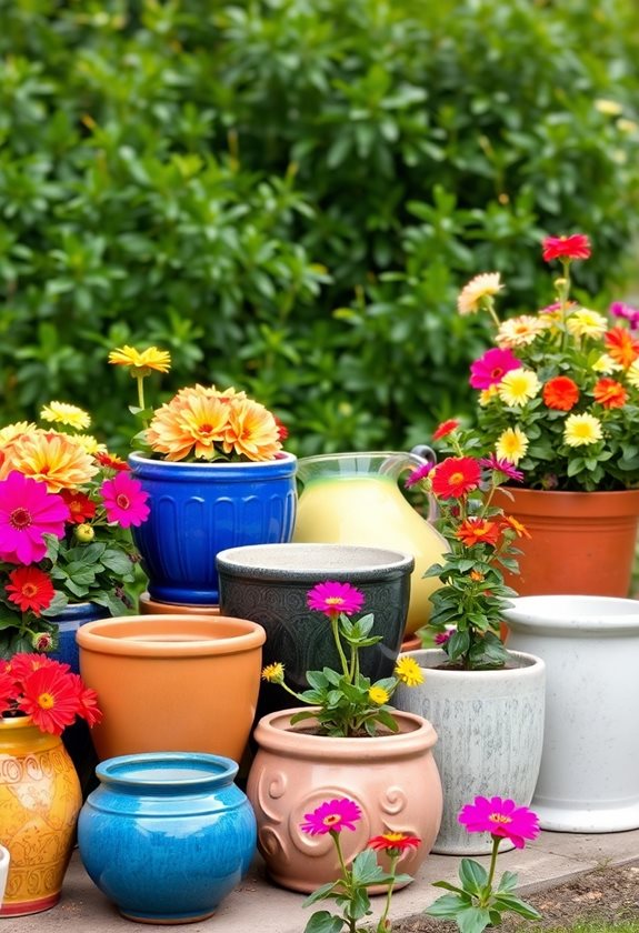 colorful pots enhance gardens