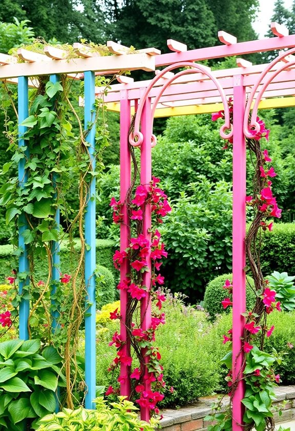 colorful trellises enhance gardens