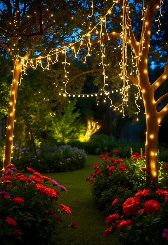 enchanting garden with fairy lights