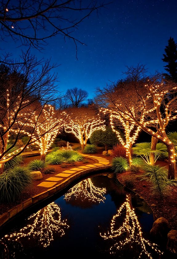 enchanting garden with fairy lights