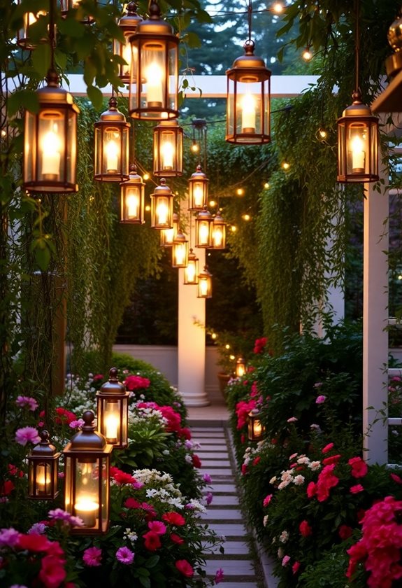 enchanting garden with lanterns