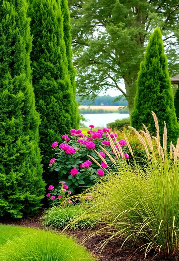 layered evergreen privacy plants