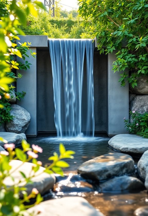 modern concrete waterfall oasis