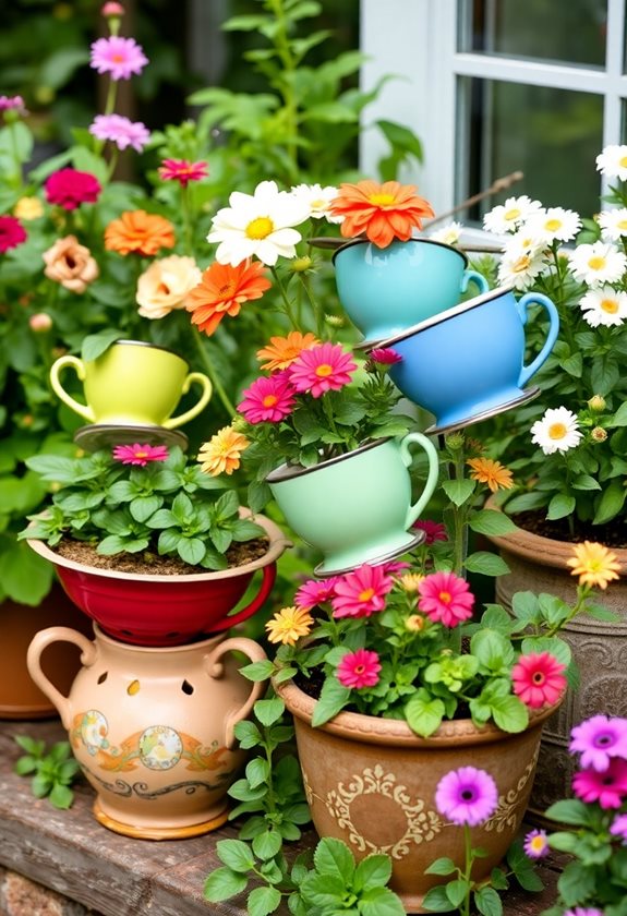 repurposed kitchenware garden accents