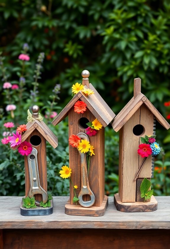 repurposed tool birdhouses project