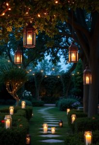 romantic garden candle lighting