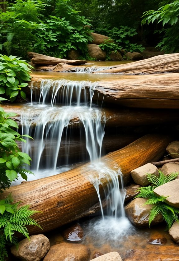 rustic wooden garden waterfall