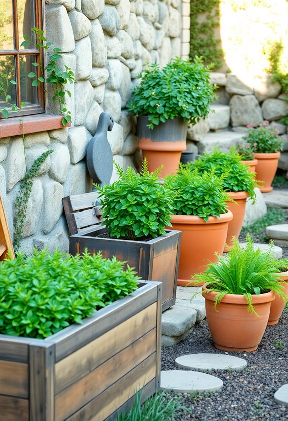 rustic wooden terracotta planters