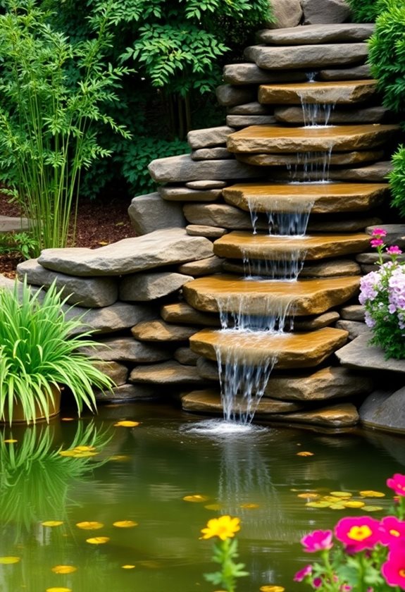 tranquil tiered stone waterfall
