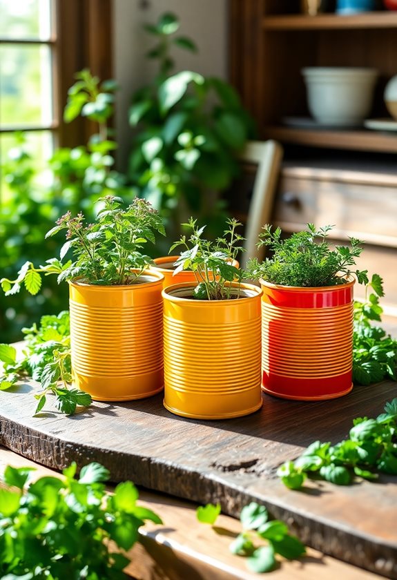 upcycled tin can herb pots