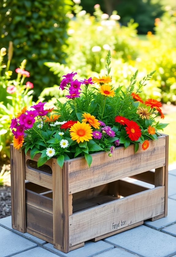 upcycled wooden crate planter
