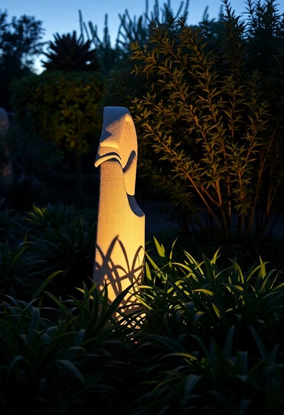 uplighting enhances garden statues