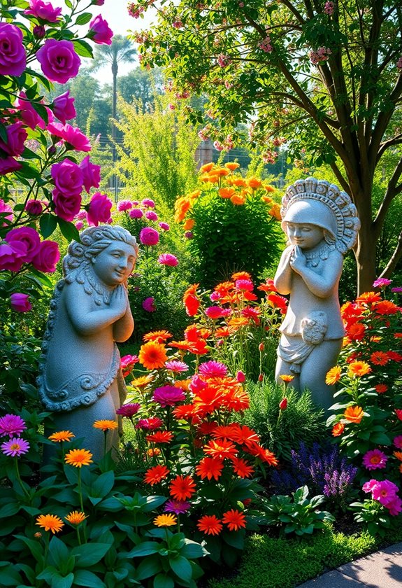 vibrant garden statues enhance