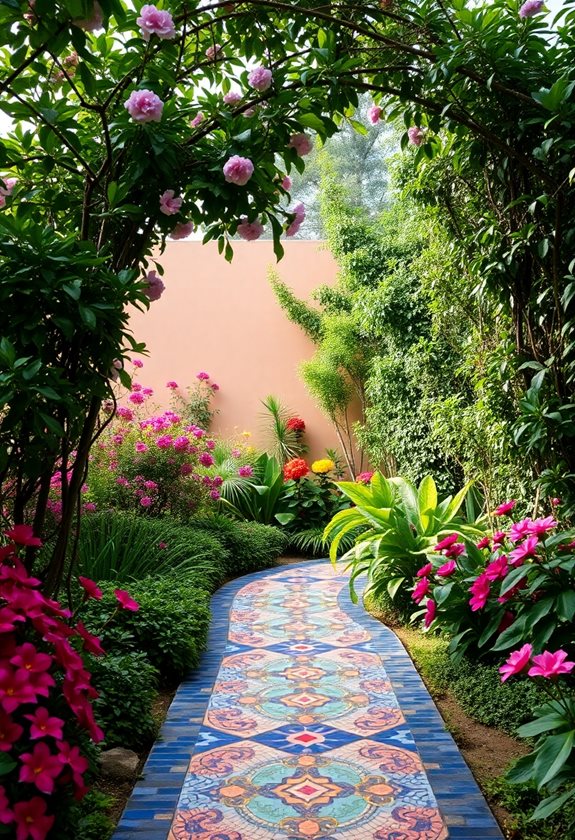 vibrant mosaic tile pathways