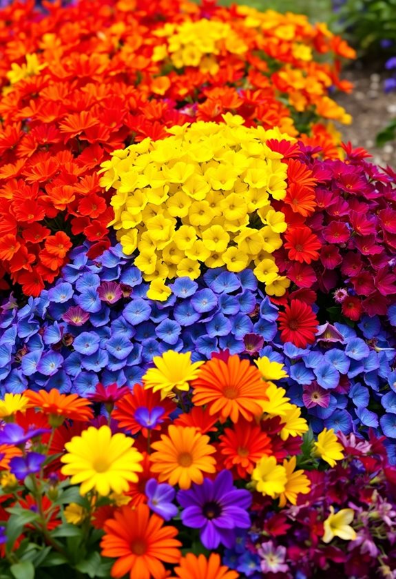 vibrant rainbow flower bed