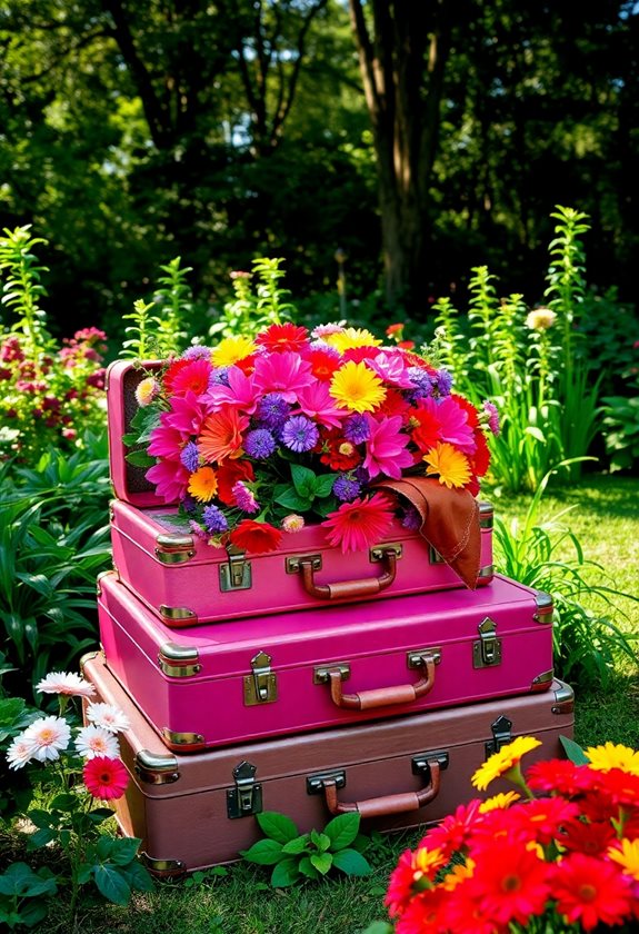 vintage suitcases as planters