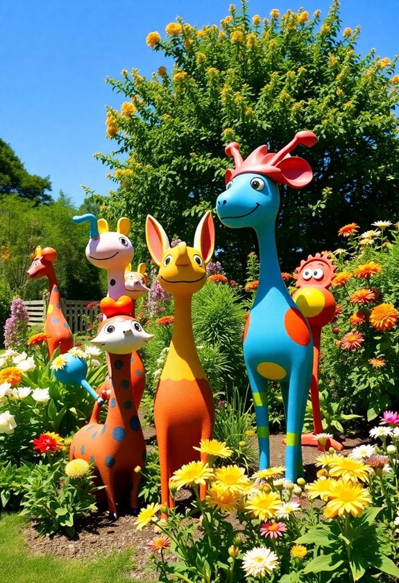 whimsical garden sculptures joyfully enhance